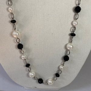 Long black faceted bead and pearl bead necklace Lia Sophia